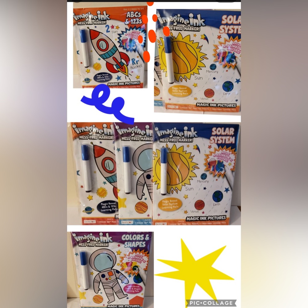 New Lot 3: Imagine Ink Mess Free Markers Solar System, ABCs 123, Colors & Shapes